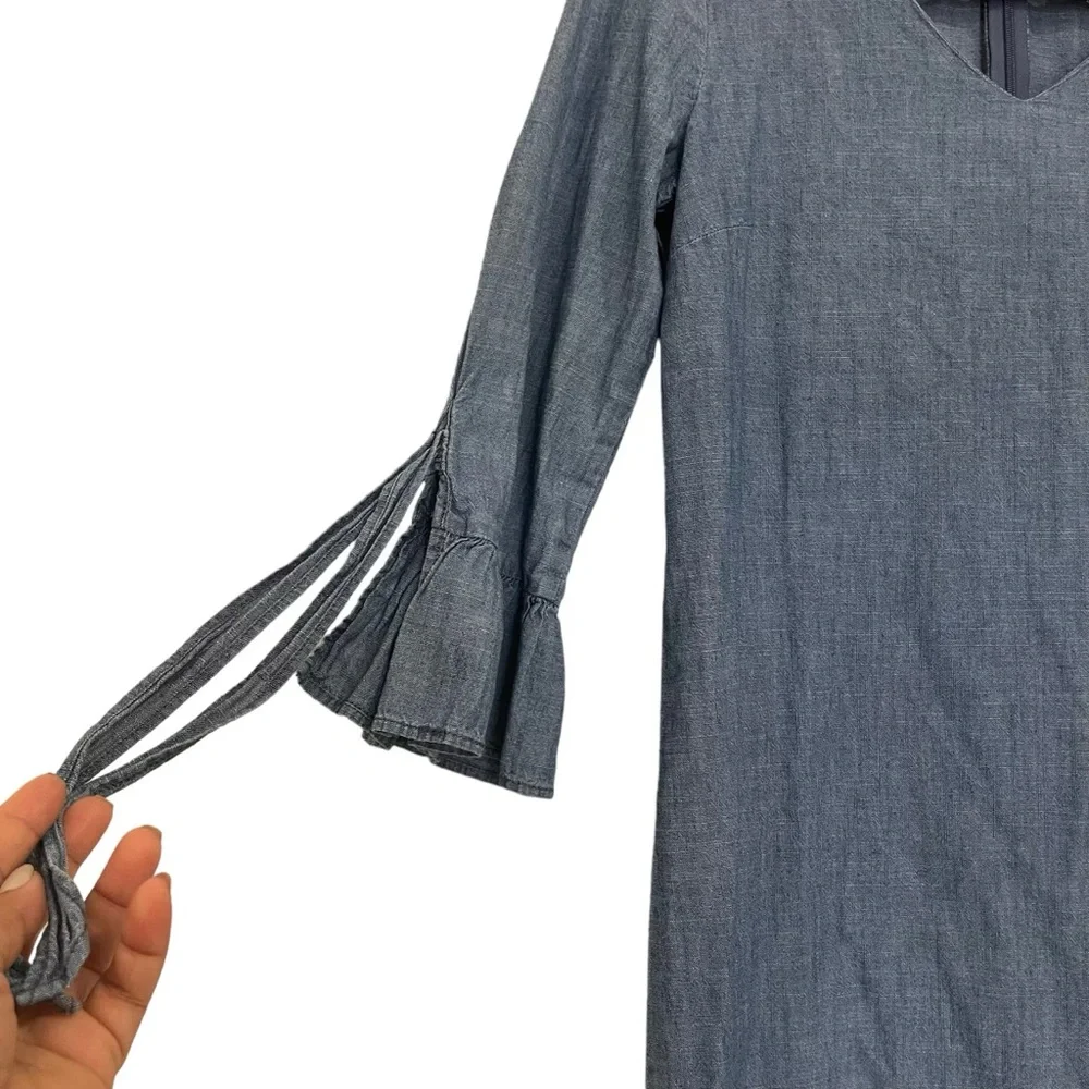 J. Crew‎ Sz 2 Blue Chambray  Denim Dress Bell Sleeve Lightweight Cotton Women's